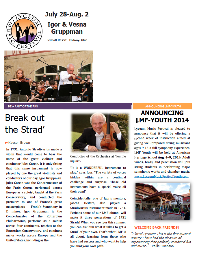 Lyceum Music Festival 2014 Newsletter